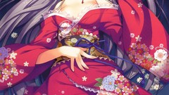 Flowers Anime dress masks long hair anime girls blue eyes bare 