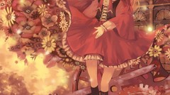 Flowers Anime dress red eyes clocks blondes anime girls