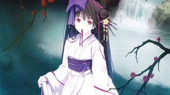 Flowers Anime dress red eyes long hair anime girls black hair 