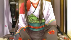 Flowers Anime dress red eyes long hair anime girls yukata 