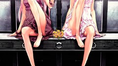 Flowers Anime dress red eyes sitting pink hair long hair anime 