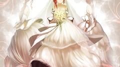 Flowers Anime dress wedding happy anime girls makise kurisu 