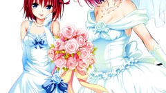 Flowers Anime dress white background red eyes blush pink hair 