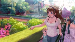 Flowers Anime Garden drawings blondes cities anime girls blue 