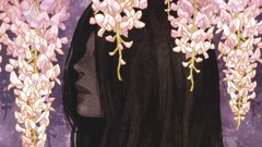 Flowers anime girls black hair artwork Midori Foo