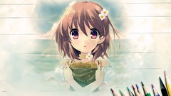 Flowers anime girls brunettes short hair flyable heart hair 