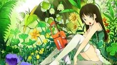 Flowers anime girls green eyes brown eyes chainsaw black hair 