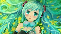 Flowers anime girls green eyes hatsune miku vocaloid twintails