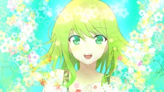 Flowers anime girls green eyes short hair vocaloid green hair 