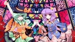 Flowers anime girls green eyes wink green hair touhou komeiji 