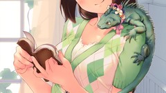 Flowers anime girls lizards