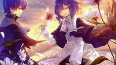 Flowers anime girls short hair yellow eyes purple hair