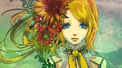 Flowers anime girls vocaloid kagamine rin hair bow artwork aqua 