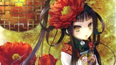 Flowers anime girls yellow eyes black hair katagiri hinata 