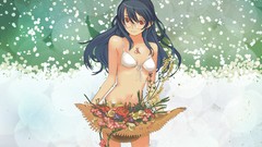 Flowers Anime glasses hats red eyes blush long hair anime girls 