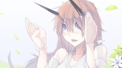 Flowers Anime horns blush anime girls blue eyes open mouth 