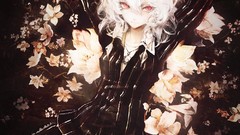 Flowers Anime Knives white hair red eyes suit anime girls 