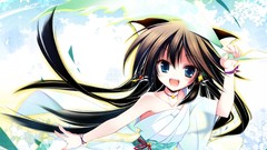 Flowers Anime long hair anime girls blue eyes black hair animal 