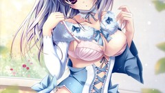 Flowers Anime long hair anime girls purple hair purple eyes 