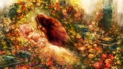 Flowers Anime long hair anime girls wedding dresses