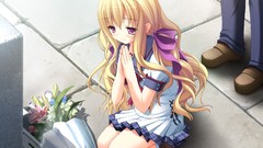 Flowers Anime pink hair game cg purple eyes