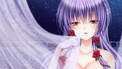 Flowers Anime red eyes long hair purple hair cleavage