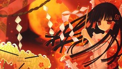 Flowers Anime red eyes Ribbons USA long hair brunettes hakurei 