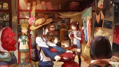 Flowers Anime Shorts long hair pink eyes short hair black hair 