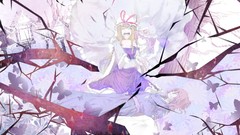 Flowers Anime tears dress artist pink hair long hair anime 