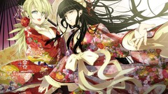 Flowers Anime Umbrellas fangs Vampires smiling anime girls 