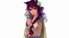 Flowers Anime white background wet anime girls school uniforms 