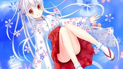 Flowers Anime white hair red eyes kimono long hair anime girls 