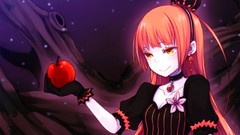 Flowers apples dress gloves fruits earrings smiling long hair 