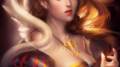 Flowers apples raven snow-white artwork sakimichan