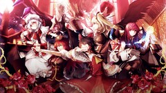 Flowers apples roses wings dress hats white hair red eyes 