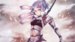 Flowers armor ponytails purple hair
