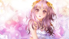 Flowers artist anime girls brown eyes purple hair