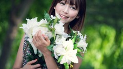 Flowers asians smiling models Korean Lee Eun Hye