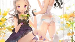 Flowers ass pink eyes anime girls lingerie brides aqua eyes