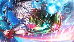 Flowers attack weapons Katana white hair red eyes Swords action 