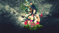 Flowers backgrounds blue hair illustrations artwork