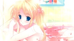 Flowers bathing blondes anime girls blue eyes
