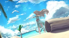 Flowers Beaches skirts seagulls anime girls original characters