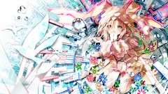 Flowers Birds Anime blondes multicolor anime girls green eyes 