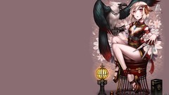 Flowers Birds anime girls short hair cleavage Daggers