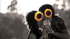 Flowers black and white couple kissing