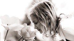 Flowers black and white woman