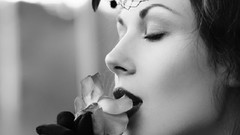 Flowers black and white woman