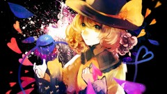 Flowers black background Hearts hats bows blondes anime girls 