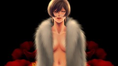 Flowers black background navel earrings brown eyes brunettes 